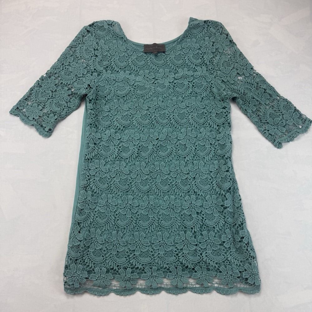 Sunday in Brooklyn Womens M Teal Rayon Cotton Crochet Lace 3/4 Sleeve Dress